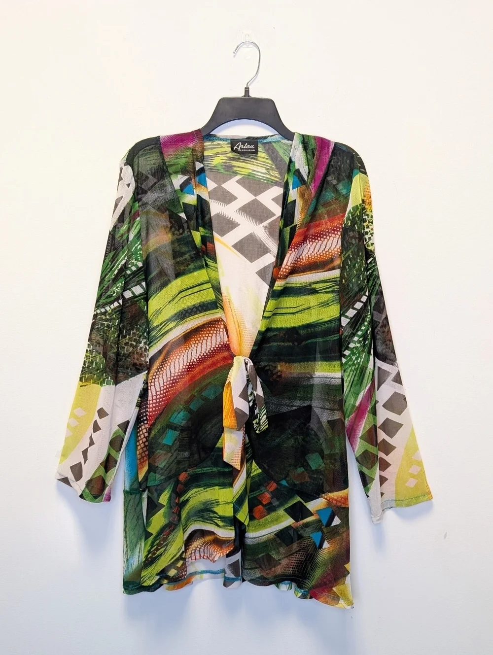 Artex Sheer Beach Cover Up OS Vintage Boho Tie Front Kimono Cardigan